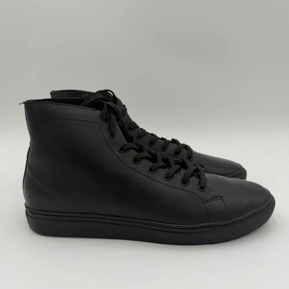 Black Leather High Top Sneakers Men's Size‎ 10 Lace Up Shoes Goth Moto Biker
